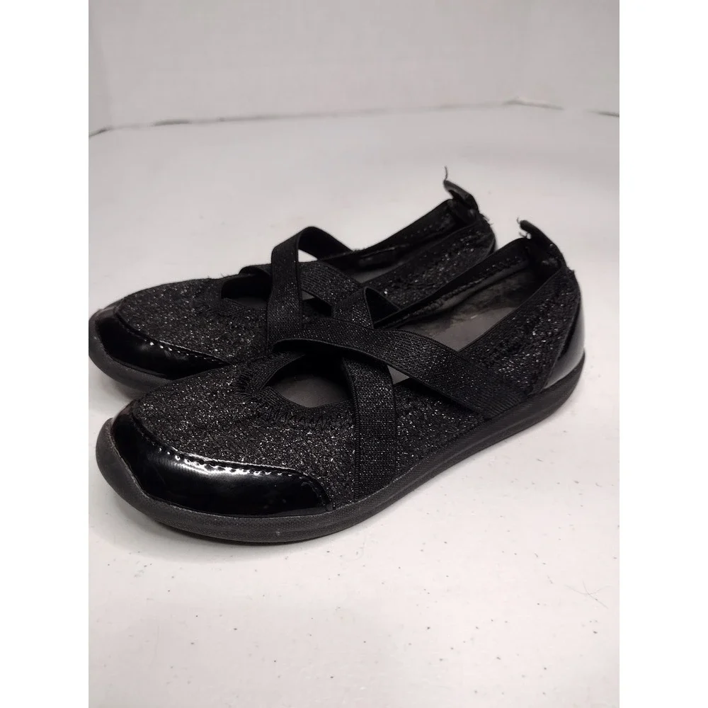 SO by SO CUTE Girls Black Glitter‎ Ballet Flats Cross Strap Shoes Size 13